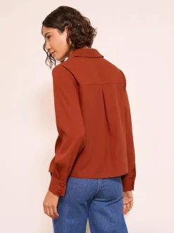 Online Friends Like These Boxy Covered Button Shirt Burnt Orange