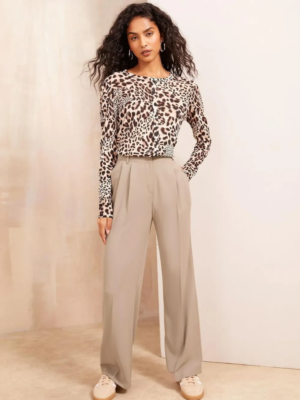 Friends Like These Camel Premium Elastic Back Tailored Wide Leg Trousers