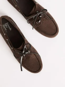 Clearance Friends Like These Slim Lace-Up Comfort Faux Suede Boat Shoe Loafers Chocolate Brown