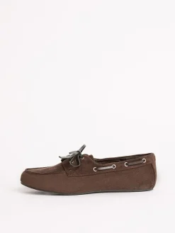 Clearance Friends Like These Slim Lace-Up Comfort Faux Suede Boat Shoe Loafers Chocolate Brown