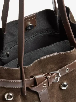 Friends Like These Chocolate Brown Faux Suede Studded Tote Bag^Women Bags