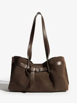 Outlet Friends Like These Chocolate Brown Faux Suede Slouch Tote Bag