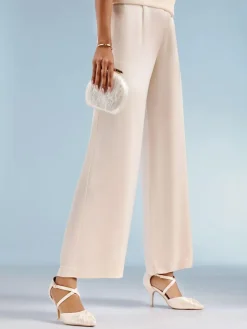 New Friends Like These Cream Satin Twist Detail Cross Strap Mid Heel Bridal Court Shoe