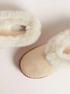 Friends Like These Faux Fur Cuff Embroidered Tape Nightwear Mule Slippers^Women Slippers