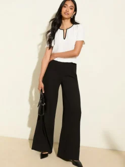 Friends Like These Short Angel Sleeve Tipped Trim Blouse Cream