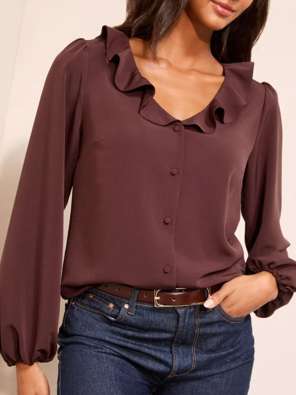 Friends Like These Long Sleeve Button Front Ruffle Blouse^Women Blouses & Shirts