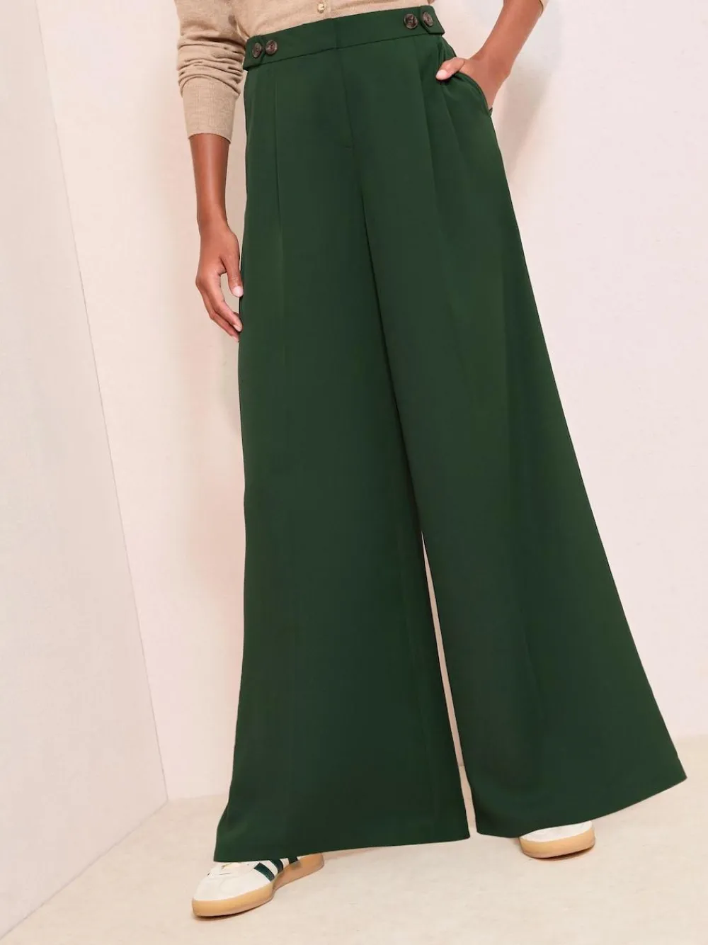 New Friends Like These Adjustable Waist Premium Wide Leg Trousers Green