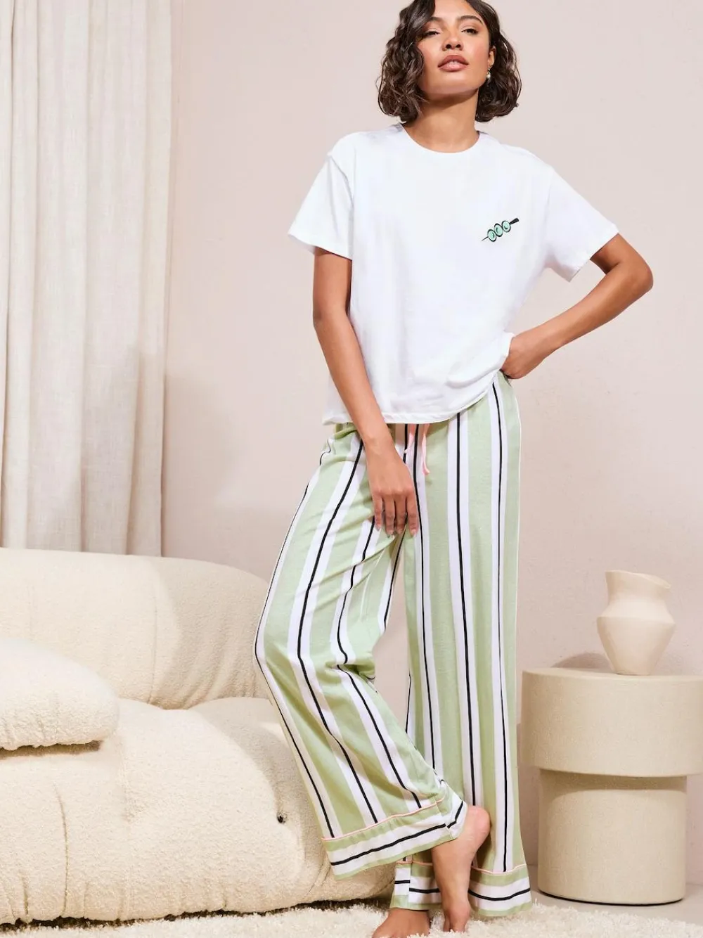 Friends Like These Green Petite Stripe Martini Short Sleeve Pyjamas^Women All Night & Lounge|Pyjamas