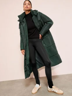 Best Friends Like These Long Line Hooded Padded Coat Green