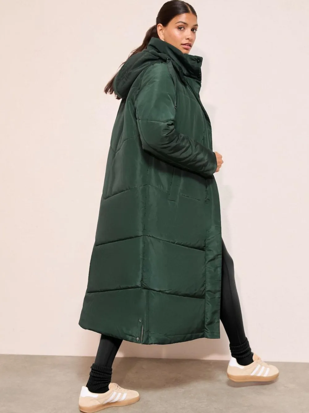 Best Friends Like These Long Line Hooded Padded Coat Green