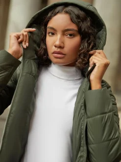Online Friends Like These Mid Length Quilted Jacket Green