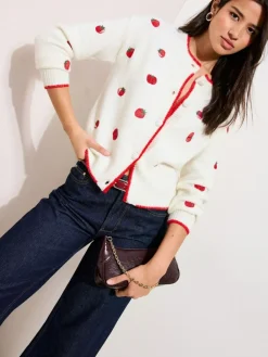 Friends Like These Ivory Tomato Embroidered Cardigan^Women Knitwear|Knitwear