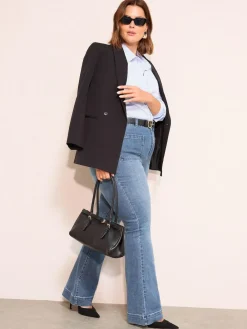 Online Friends Like These Curve High Waist Pocket Flare Jeans Mid Blue