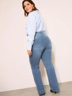 Online Friends Like These Curve High Waist Pocket Flare Jeans Mid Blue