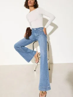 Online Friends Like These Petite Pocket Tailored Wide Leg Jeans Mid Blue Denim