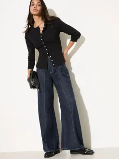 Sale Friends Like These Mid Wash Pleat Relaxed Wide Leg Jeans