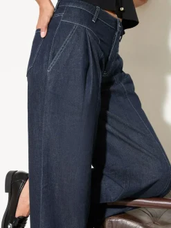 Sale Friends Like These Mid Wash Pleat Relaxed Wide Leg Jeans