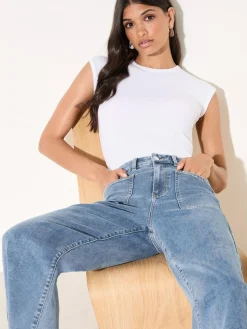 Clearance Friends Like These Petite Wide Leg Cropped Jeans Mid Wash