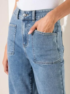 Clearance Friends Like These Petite Wide Leg Cropped Jeans Mid Wash