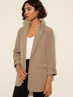 Online Friends Like These Mocha Neutral Edge to Edge Tailored Sleeve Detail Blazer