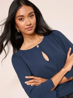 Friends Like These 3/4 Sleeve Keyhole Front Hardware Detail Blouse^Women Blouses & Shirts