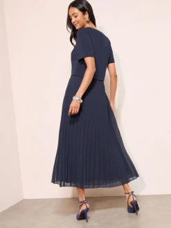 Outlet Friends Like These Button Down 2-In-1 Pleated Dress Navy