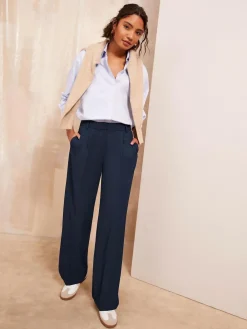 Friends Like These Navy Blue Premium Elastic Back Tailored Wide Leg Trousers^Women Pants