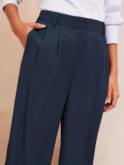 Friends Like These Navy Blue Premium Elastic Back Tailored Wide Leg Trousers^Women Pants