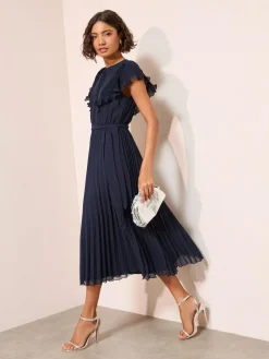 Friends Like These Chiffon Pleated Lace Insert Midi Dress^Women Occasion Dresses|Midi Dresses