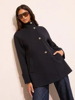 Friends Like These Funnel Neck Button Front Mid Length Coat^Women Coats & Jackets|Coats & Jackets