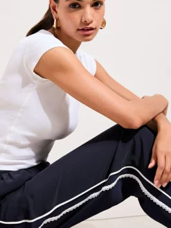 Friends Like These Petite Crochet Trim Wide Leg Trousers^Women Pants