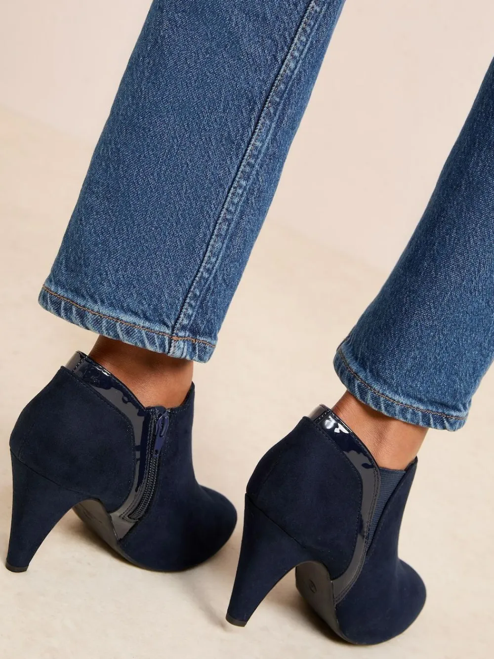 Outlet Friends Like These Standard fit Mid Heel Mix Material Ankle Boots Navy