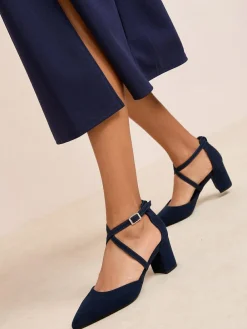 Friends Like These Wide Fit Block Heel Cross Strap Court Shoes^Women Heels|Wide Fit & Extra Wide Fit