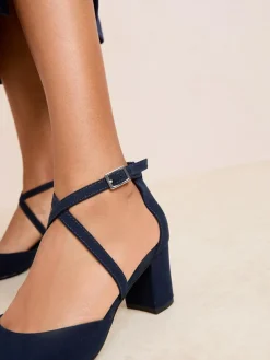 Friends Like These Wide Fit Block Heel Cross Strap Court Shoes^Women Heels|Wide Fit & Extra Wide Fit