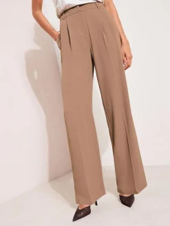 Outlet Friends Like These Petite Premium Elastic Back Tailored Wide Leg Trousers Neutral Latte