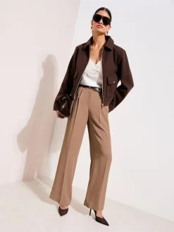 Clearance Friends Like These Neutral Latte Premium Elastic Back Tailored Wide Leg Trousers
