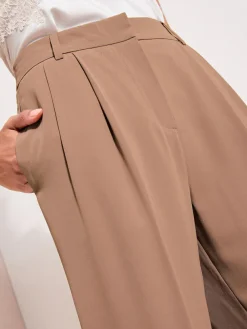 Clearance Friends Like These Neutral Latte Premium Elastic Back Tailored Wide Leg Trousers