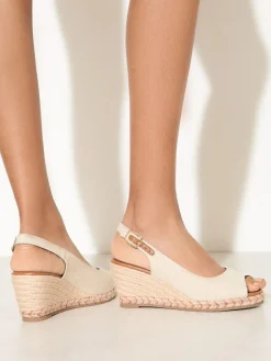 New Friends Like These Wide Fit Faux Suede Slingback Peep Toe Espadrille Wedge Sandals Nude