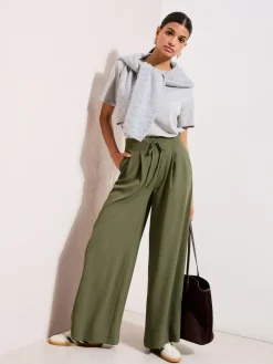 New Friends Like These Tie Waist Palazzo Trousers Olive Green