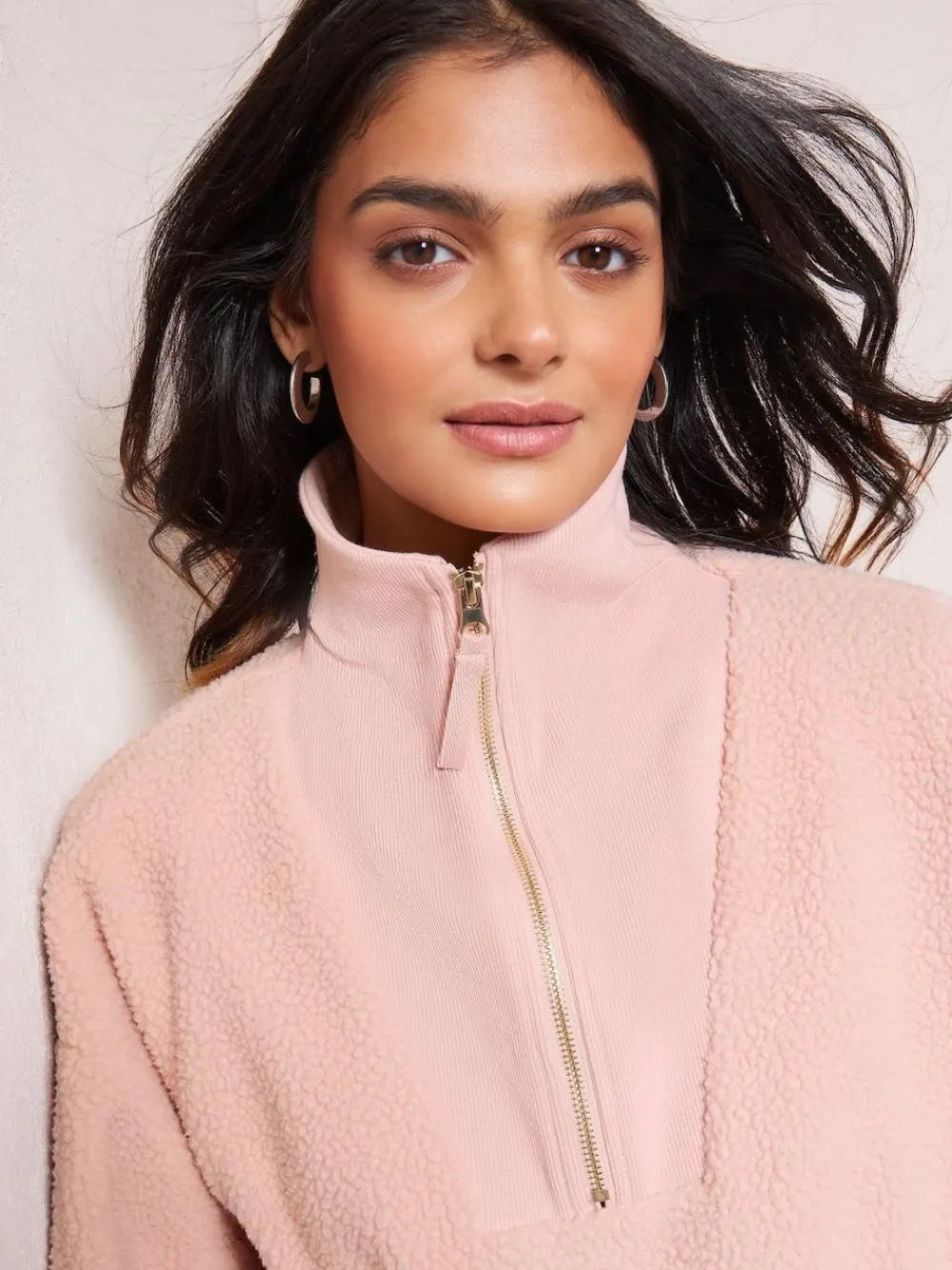 Friends Like These Half Zip Borg Fleece Sweatshirt Pink