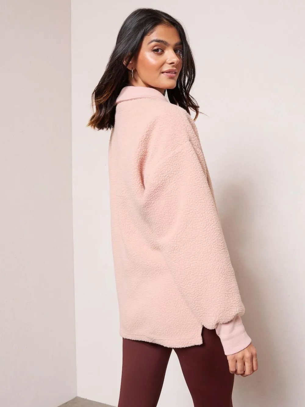 Friends Like These Half Zip Borg Fleece Sweatshirt Pink