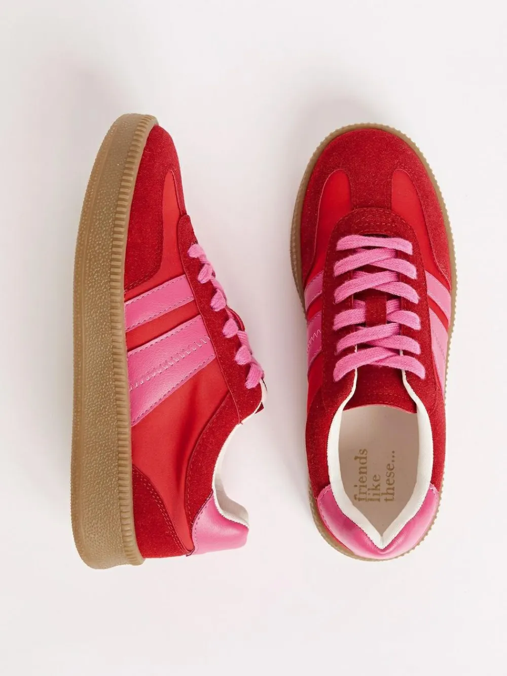 Discount Friends Like These Red Pink Standard Fit Lace Up Retro Gumsole Sports Trainers