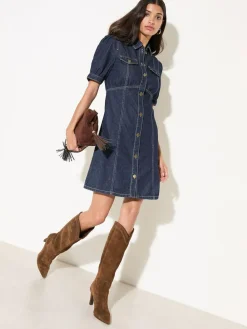 Sale Friends Like These Rinse Wash Denim Seamed Detail Mini Dress