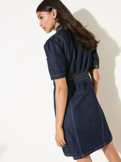Sale Friends Like These Rinse Wash Denim Seamed Detail Mini Dress
