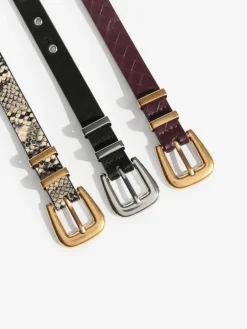 Sale Friends Like These Belts 3 Pack Snake Print, Burgandy and Black