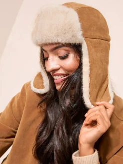 Clearance Friends Like These Tan Brown Cosy Faux Suede and Fur Trapper Hat