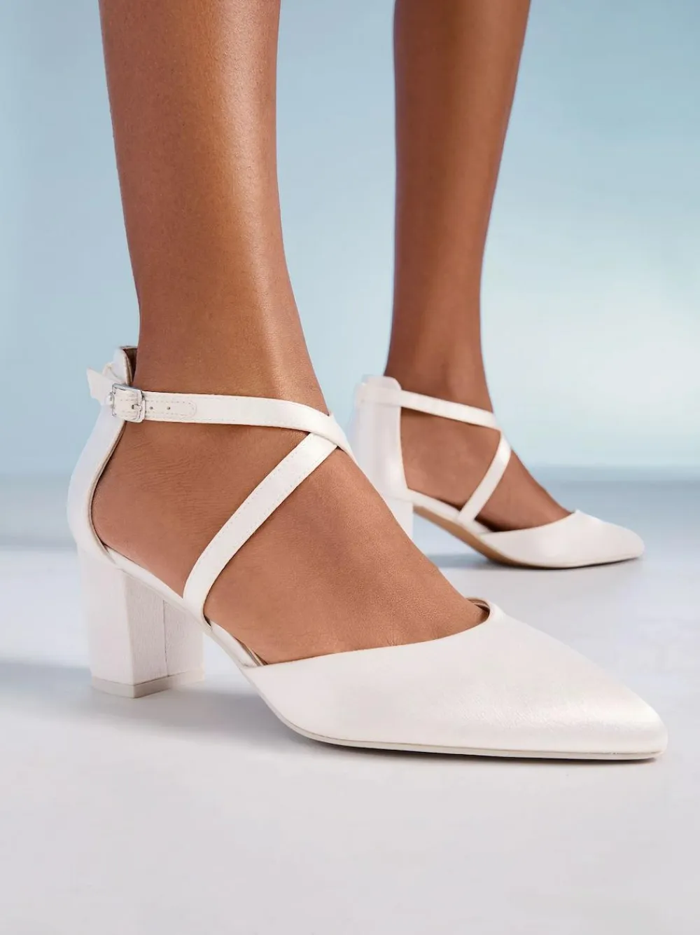 Friends Like These White Wide Fit Satin Mid Block Heel Bridal Court Shoes^Women Wide Fit & Extra Wide Fit|Heels