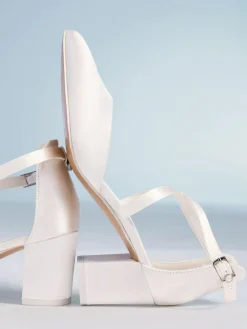 Friends Like These White Wide Fit Satin Mid Block Heel Bridal Court Shoes^Women Wide Fit & Extra Wide Fit|Heels