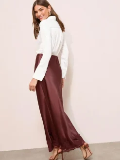 Clearance Friends Like These X Lucy Mecklenburgh Satin Lace Trim Maxi Skirt Brown