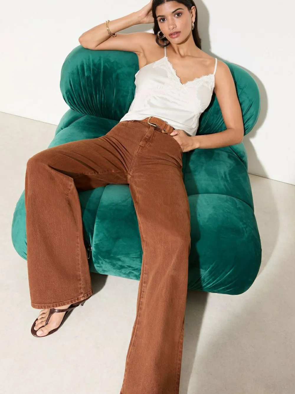 Online Friends Like These X Lucy Mecklenburgh Tobacco Brown Everyday Wide Leg Jeans